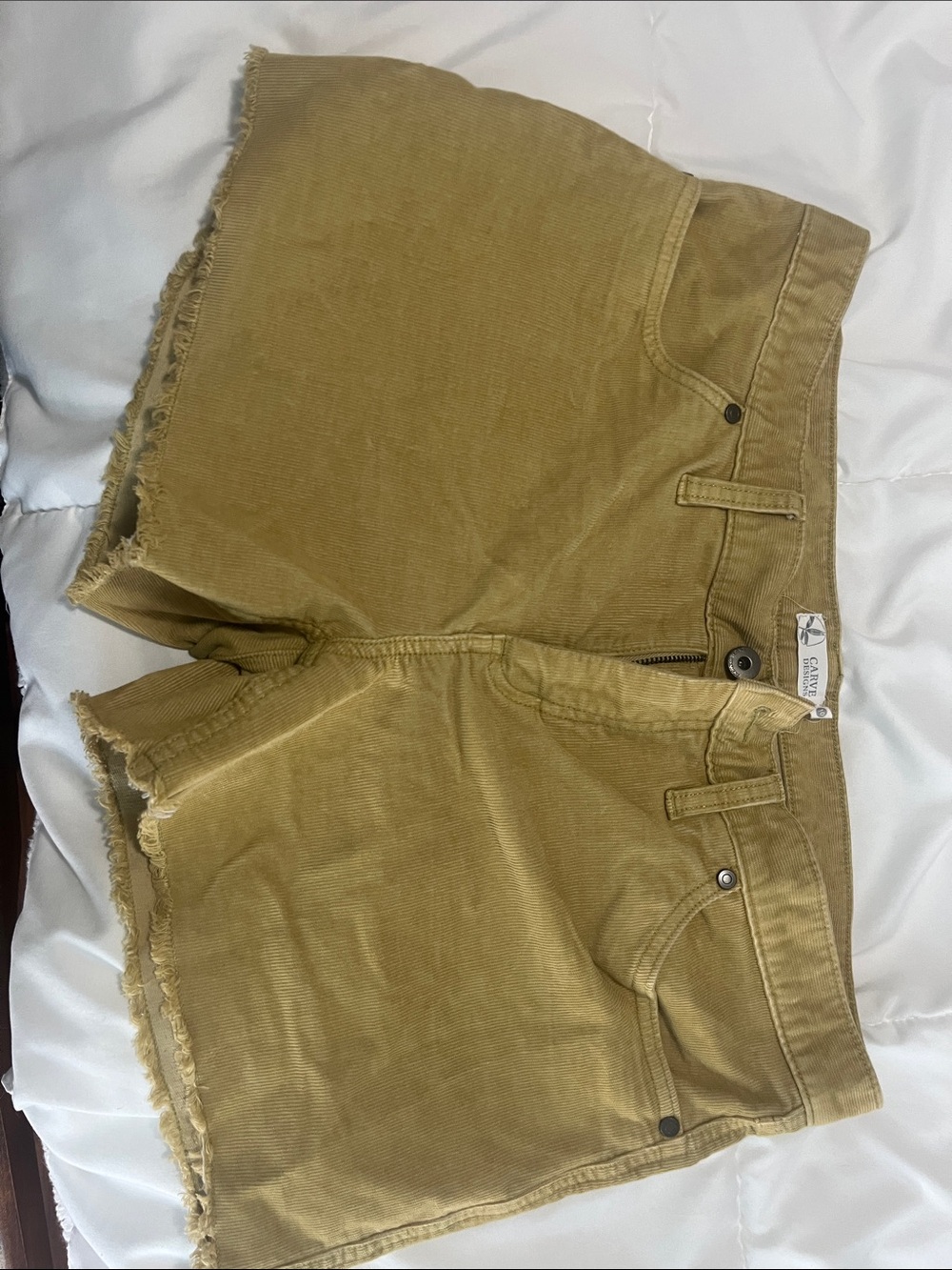 Carve Designs Mustard Corduroy Frayed Hem Shorts